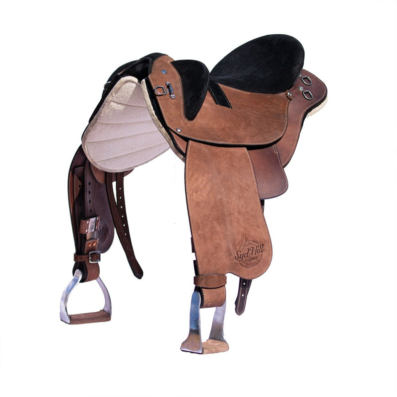 Syd Hill Hawk Polocrosse Stock Saddle, Roughout Leather - SHXP Adjustable Tree and Panels - Active Equine