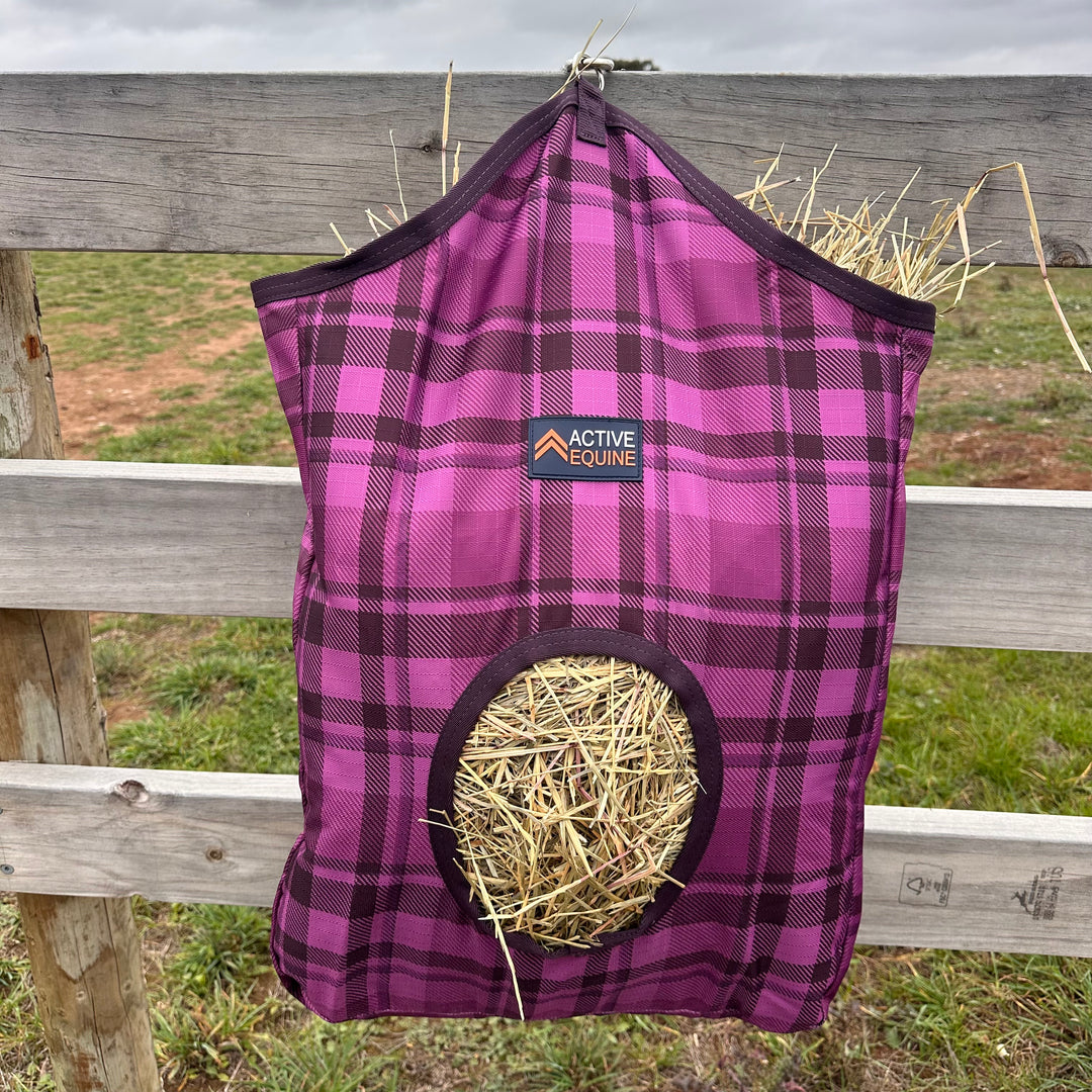 AE Hay Bag Feeder | Purple Check - Active Equine