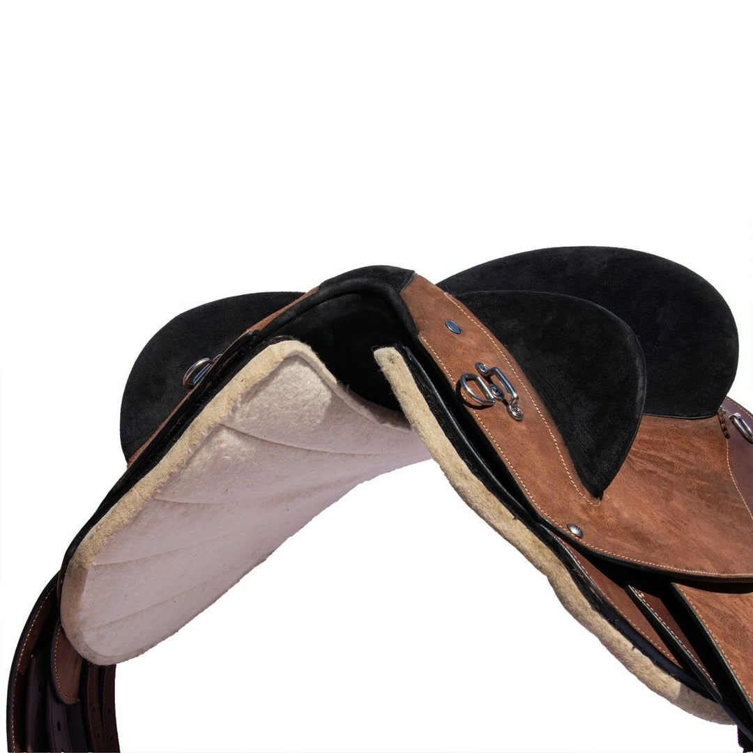 Syd Hill Hawk Polocrosse Stock Saddle, Roughout Leather - SHXP Adjustable Tree and Panels - Active Equine