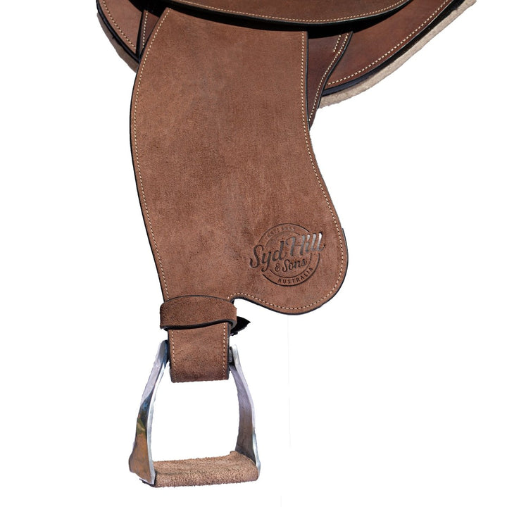 Syd Hill Hawk Polocrosse Stock Saddle, Roughout Leather - SHXP Adjustable Tree and Panels - Active Equine