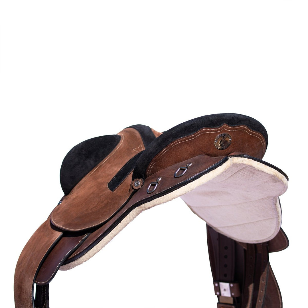 Syd Hill Hawk Polocrosse Stock Saddle, Roughout Leather - SHXP Adjustable Tree and Panels - Active Equine